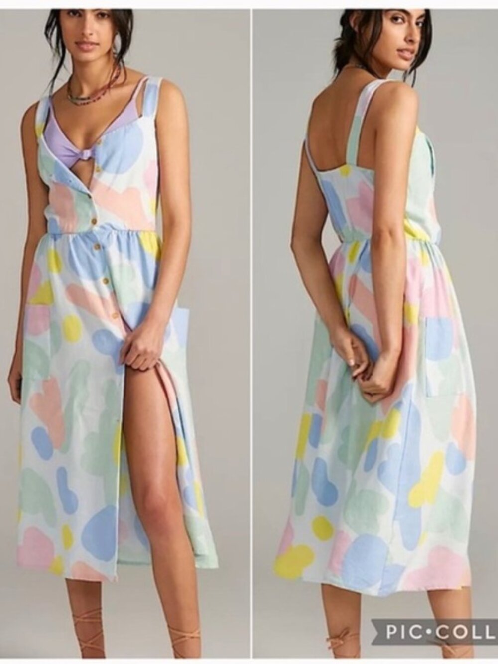 Anthropologie Bobo Choses Button Front Midi Sun Dress XL Pastel Abstract Print